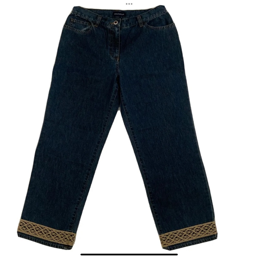 Ann Taylor Petites Crop Jeans Lace Trim Denim Straight Leg Size 4 Petite